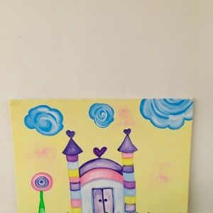 Whimsical Castle Canvas Art - Yellow and Purple